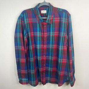 Marine Layer Button Up Flannel Shirt Mens XLarge Red Blue Plaid Cabin Hiking